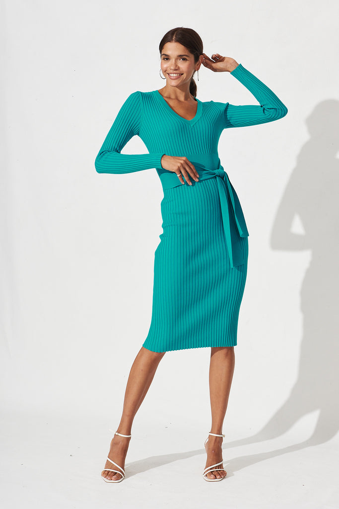 Lucia Midi Knit Dress In Turquoise