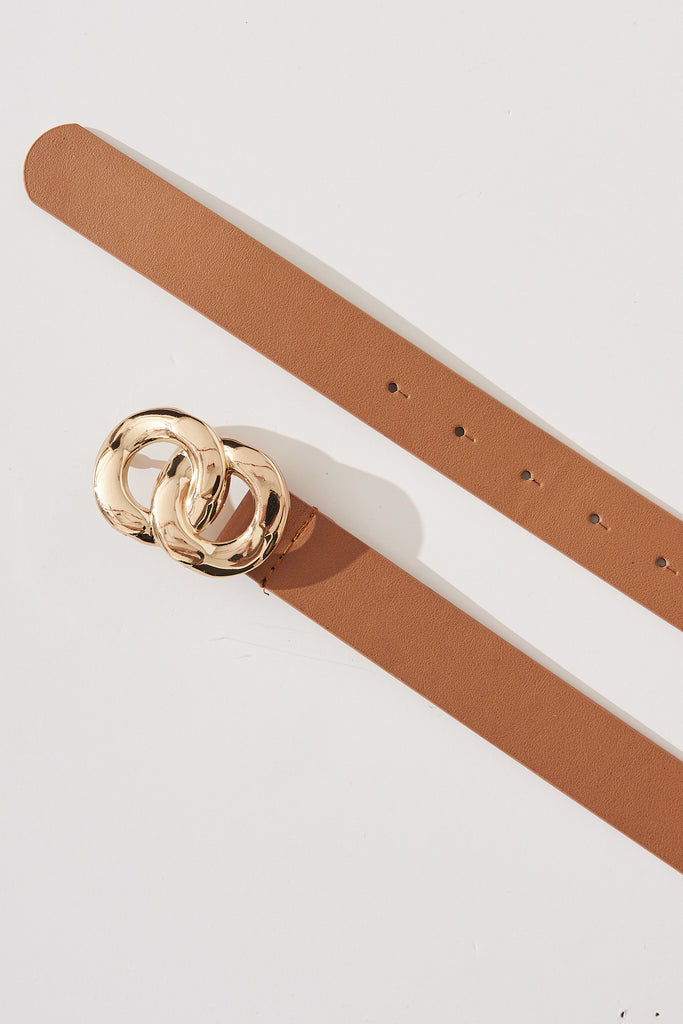August + Delilah Belt In Brown With Double Gold Ring Buckle