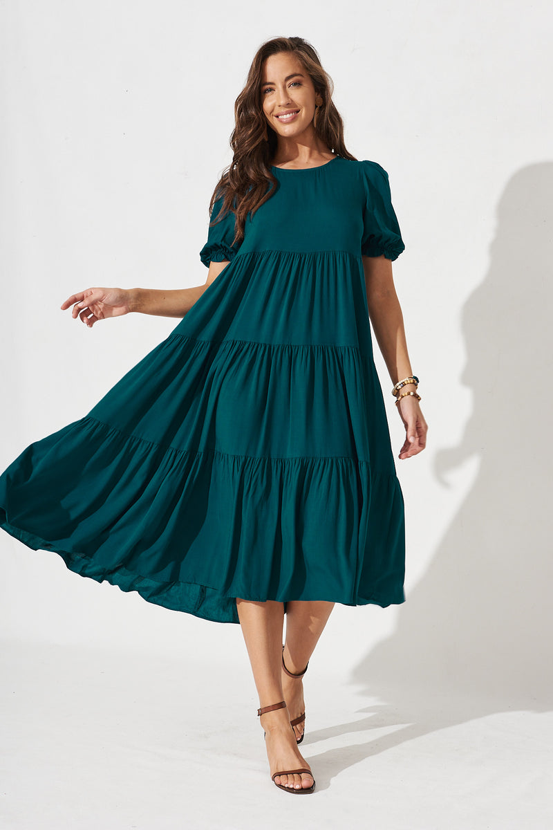 Nevi Tiered Midi Dress In Teal – St Frock