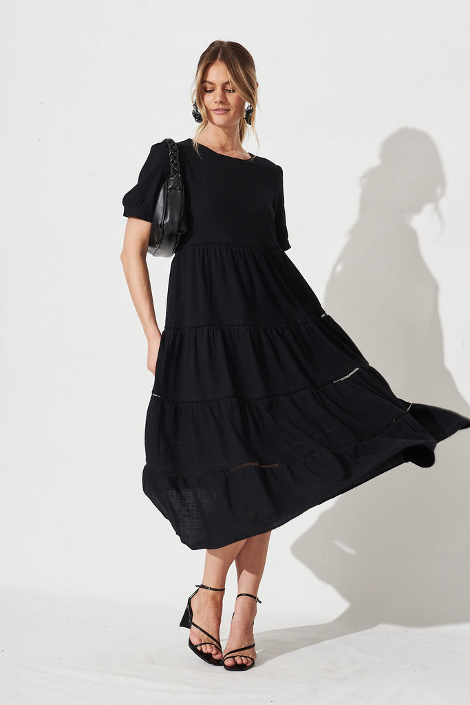 Shonda Midi Dress In Black Linen Blend