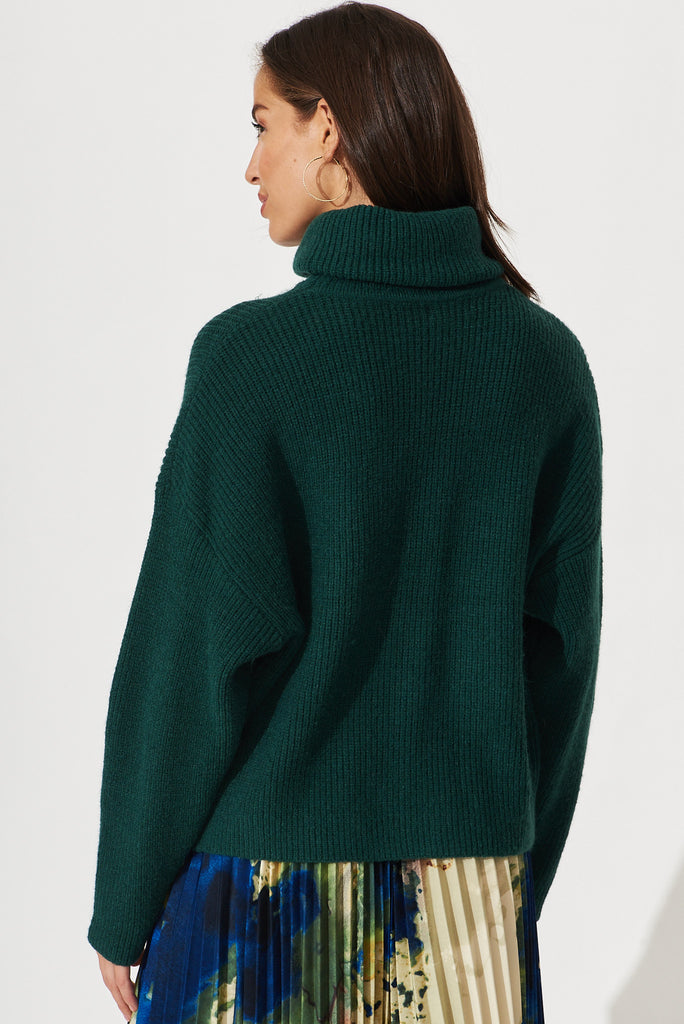 Anguilla Roll Neck Knit In Emerald Wool Blend - back