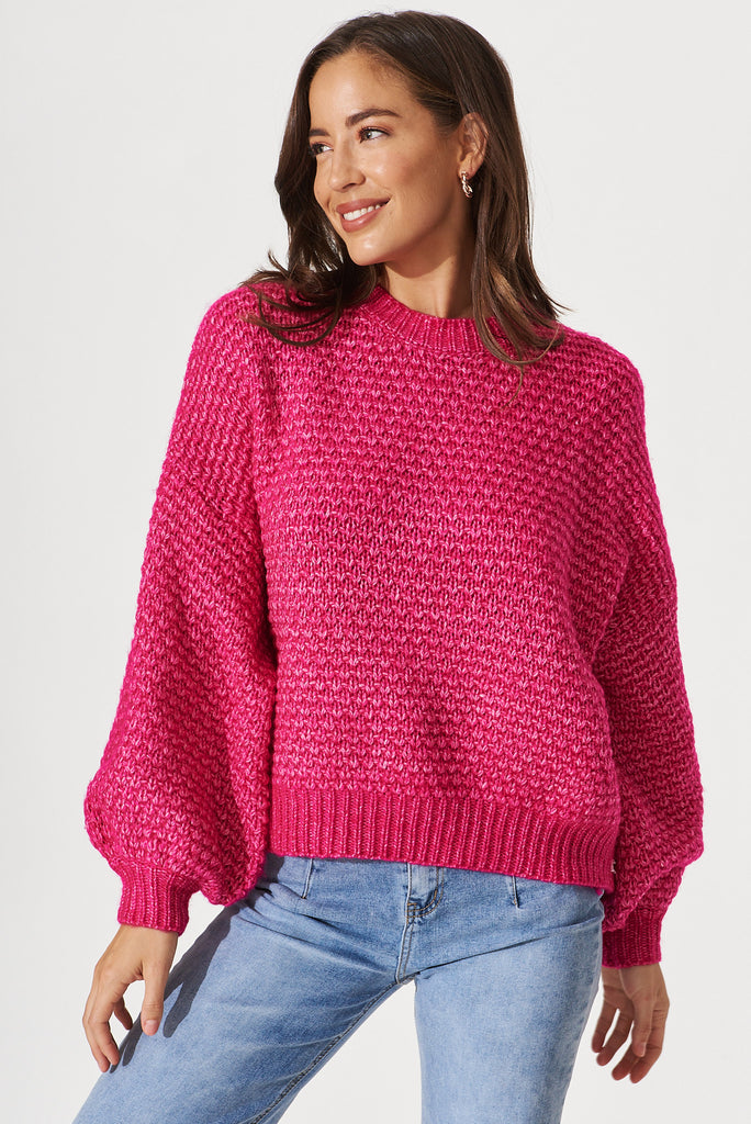 Euston Knit In Hot Pink Wool Blend - front