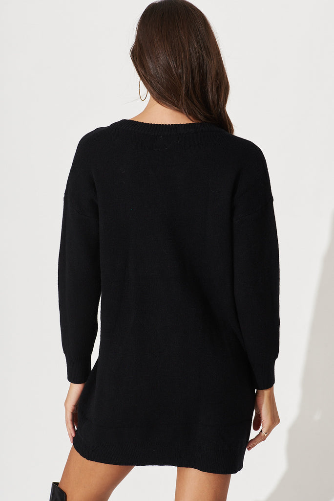 Malo Knit Tunic In Black Wool Blend - back