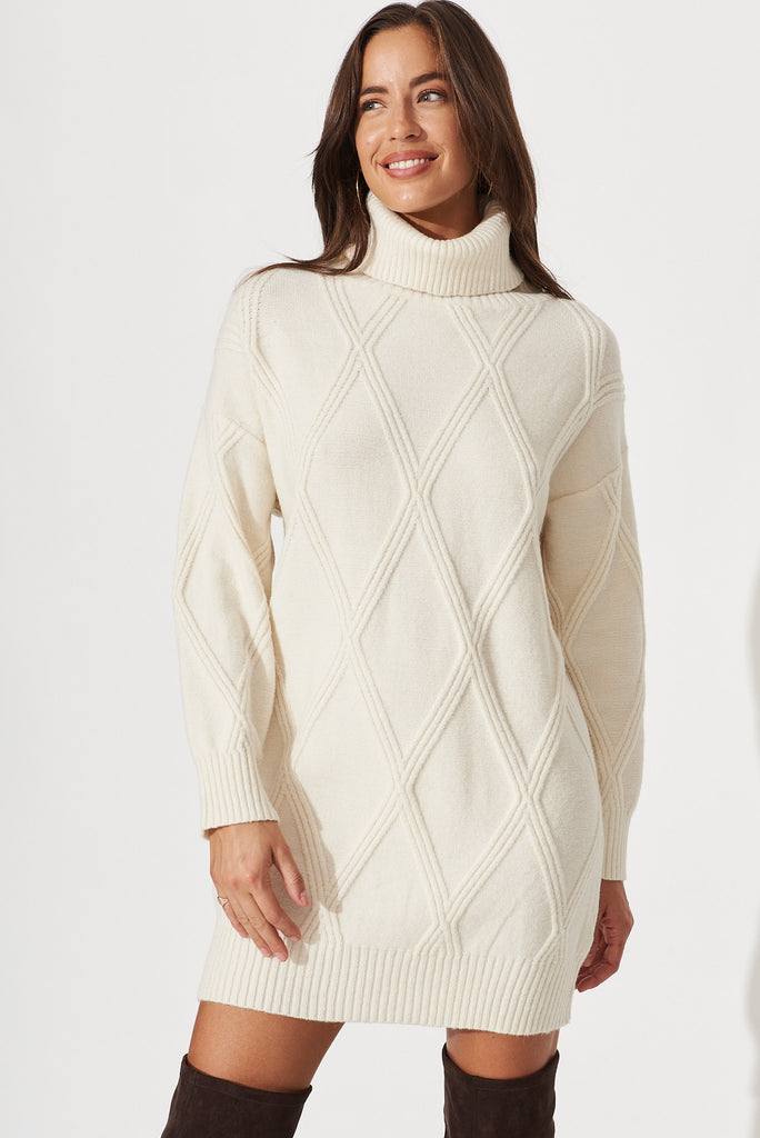 Millow Knit Dress In Beige Wool Blend - front