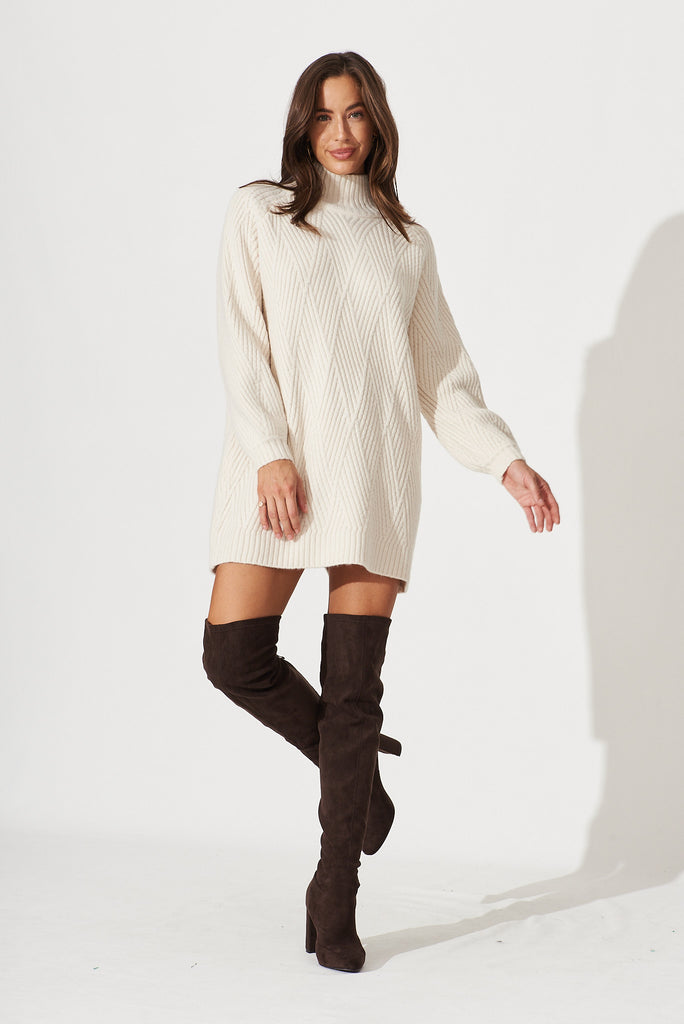 Anguilla Knit Dress In Cream Wool Blend - full length