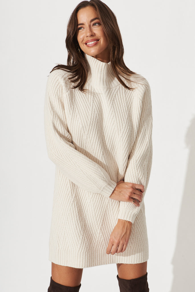 Anguilla Knit Dress In Cream Wool Blend - front