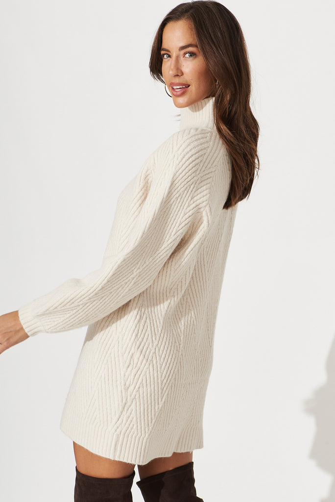 Anguilla Knit Dress In Cream Wool Blend - side