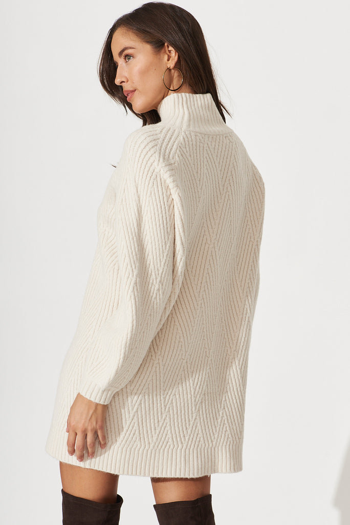 Anguilla Knit Dress In Cream Wool Blend - back