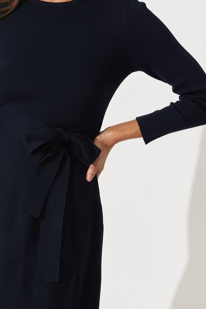 Bensaidy Midi Knit Dress In Navy - detail
