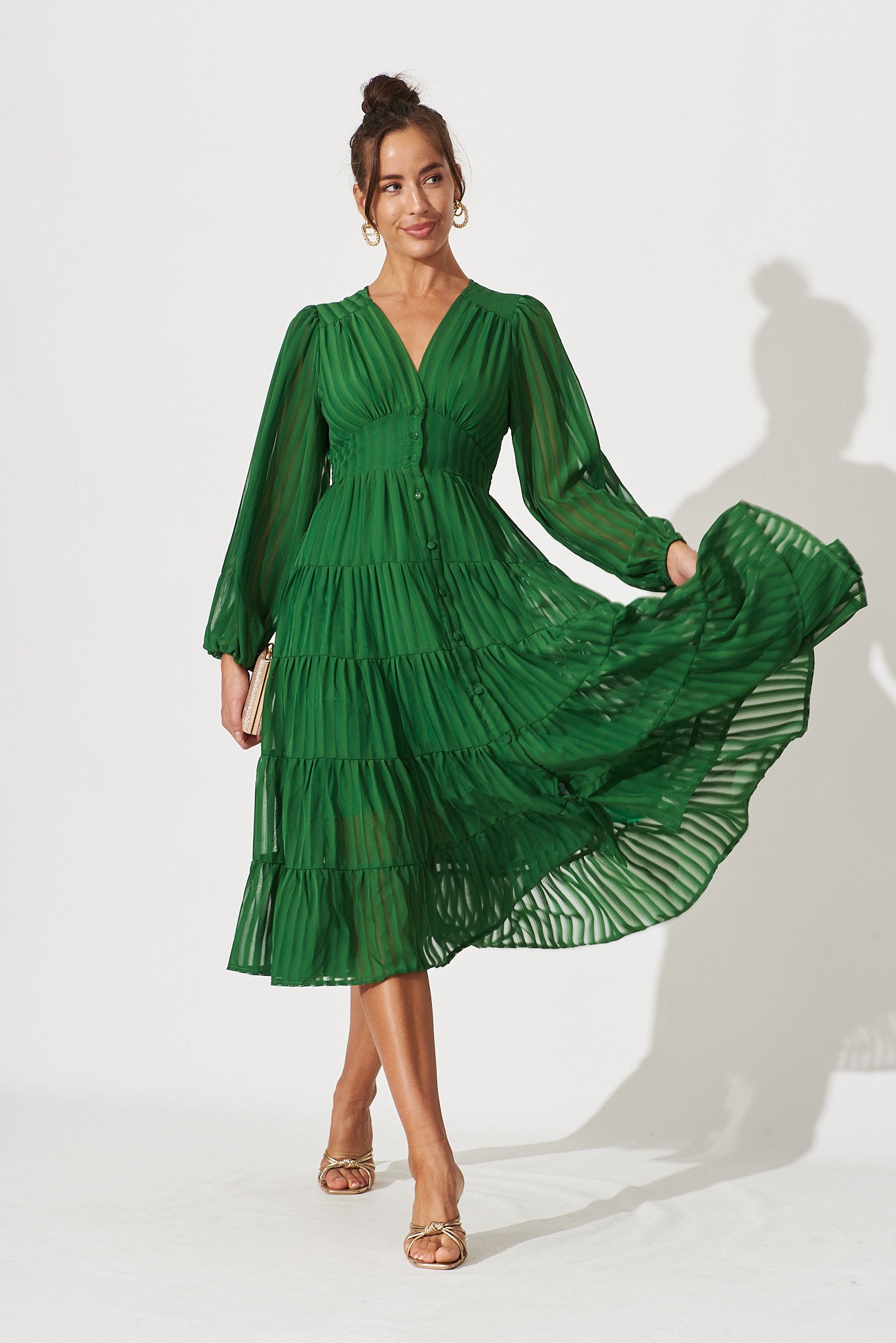Modical Midi Dress In Green Chiffon - full length