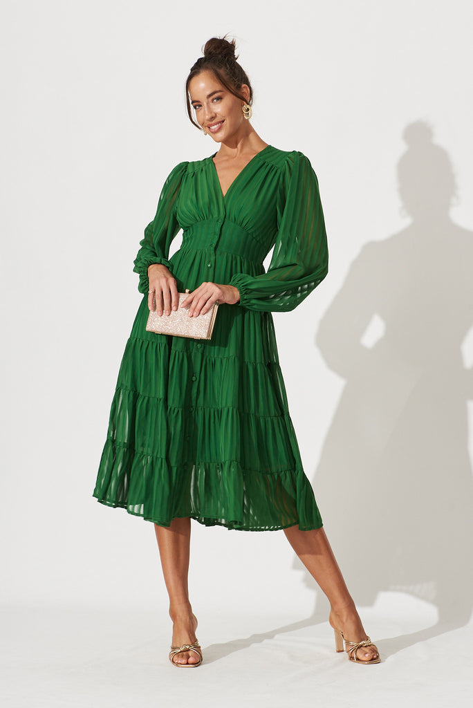 Modical Midi Dress In Green Chiffon - full length