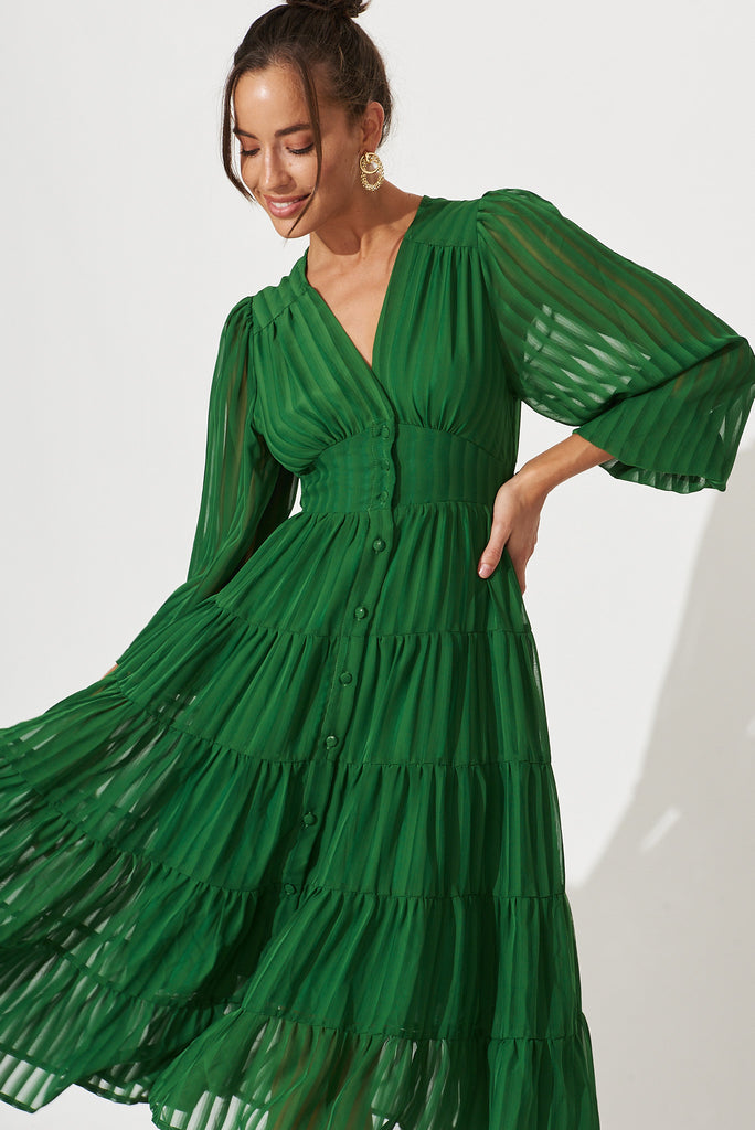 Modical Midi Dress In Green Chiffon - front