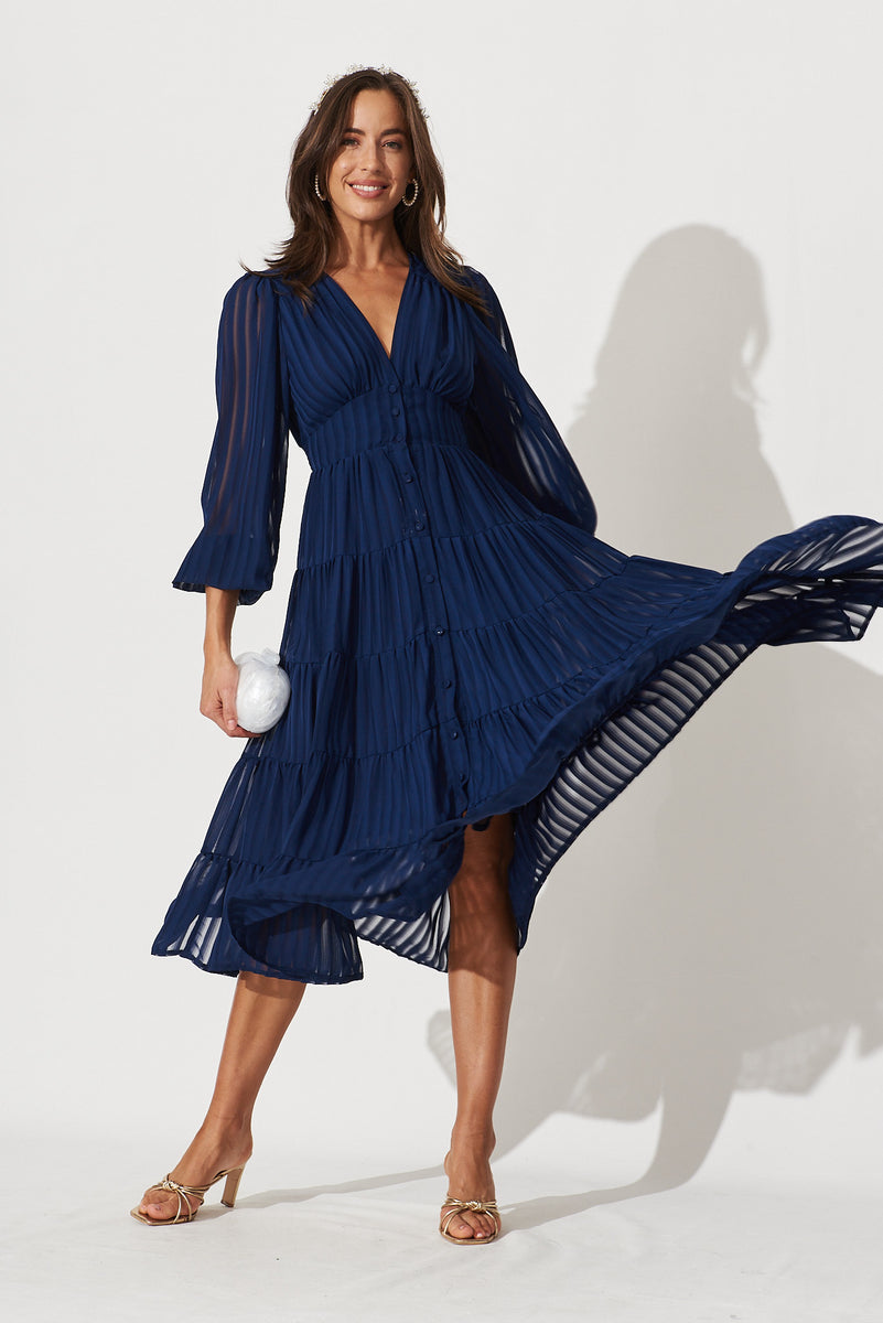 Modical Midi Dress In Navy Chiffon – St Frock