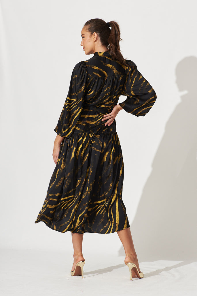Pippa Maxi Dress In Black With Yellow Print - back