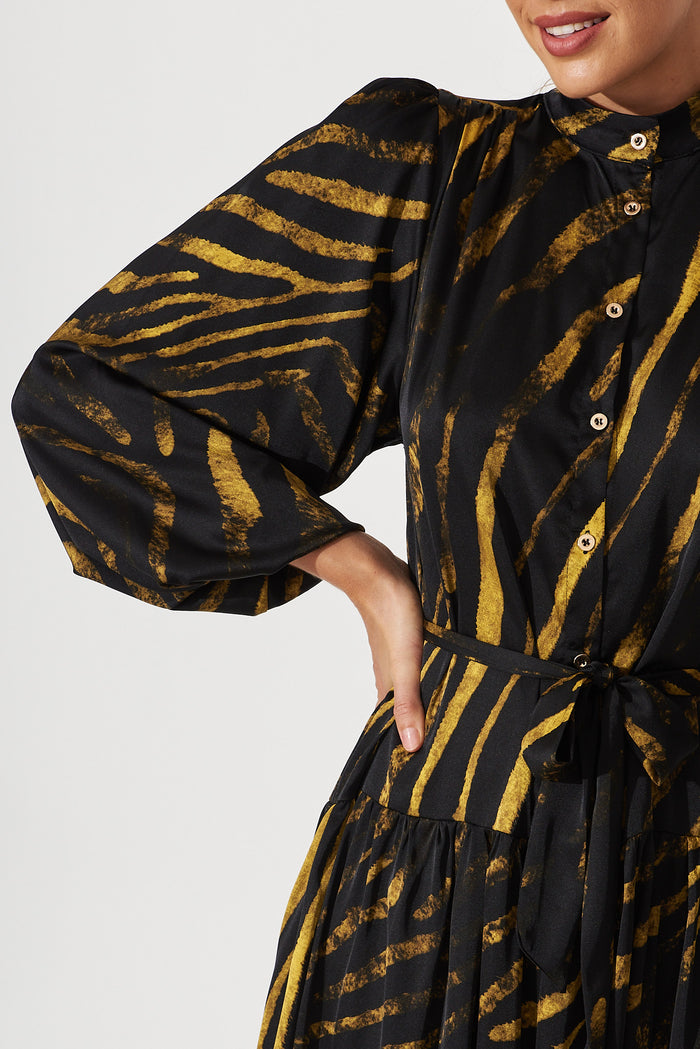 Pippa Maxi Dress In Black With Yellow Print - detail