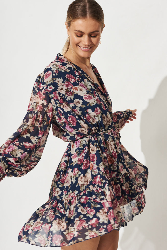 Sinclaire Shirt Dress In Navy Vintage Floral Chiffon