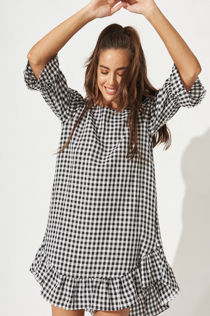 Loveline Dress In Black With White Gingham - Front