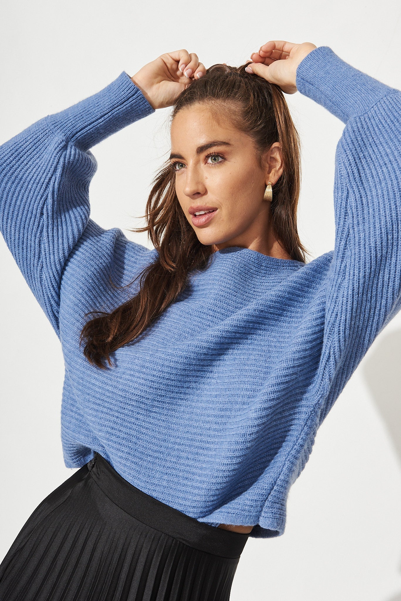 Margarita Knit Top In Blue - Front Detail