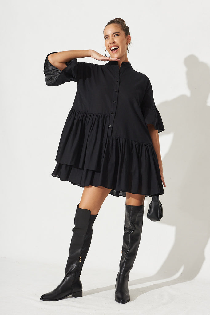 Blaire Shirt Dress In Black - Full Length Detail