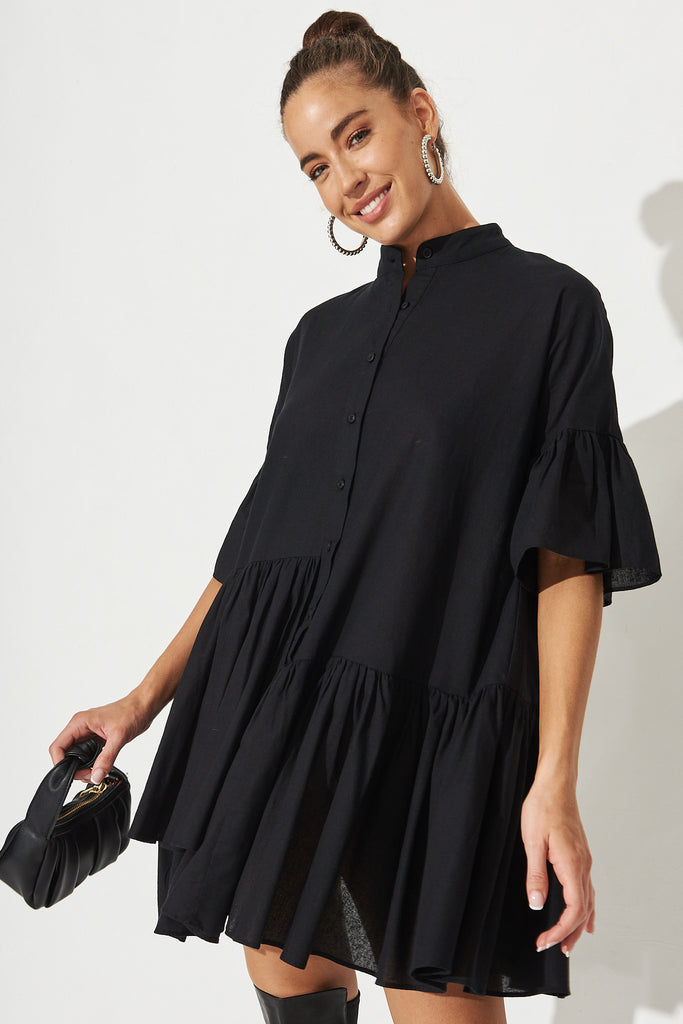 Blaire Shirt Dress In Black - Front