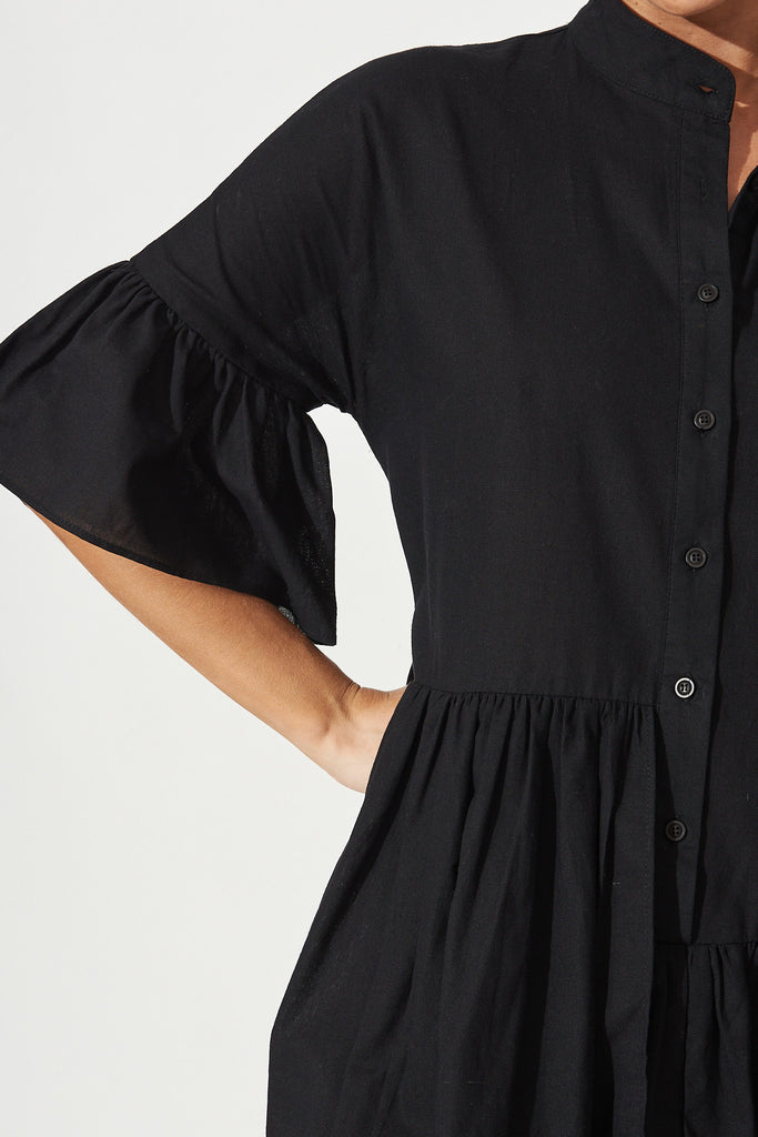Blaire Shirt Dress In Black - Front Detail