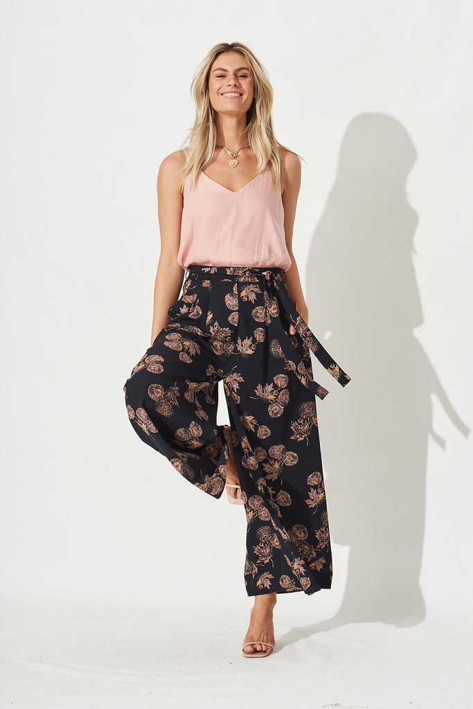 High Hopes Pants In Charcoal With Apricot Floral - Full Length
