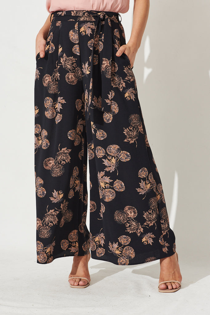 High Hopes Pants In Charcoal With Apricot Floral - Front