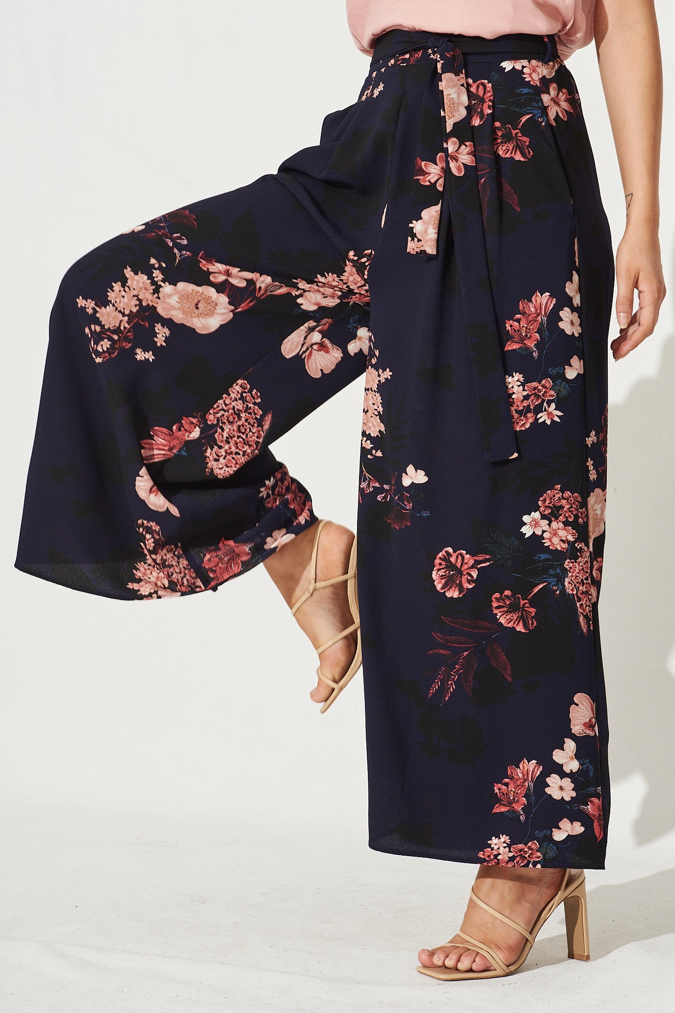 High Hopes Pants In Navy With Pink And Blush Floral - Side