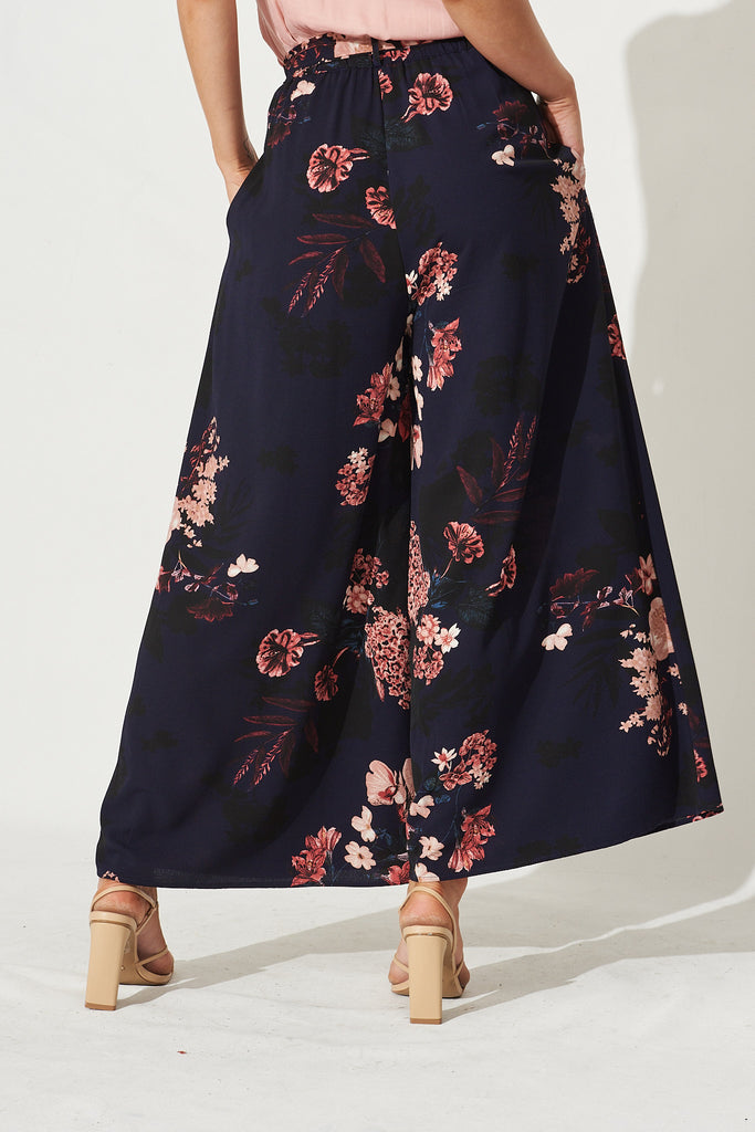 High Hopes Pants In Navy With Pink And Blush Floral - Back