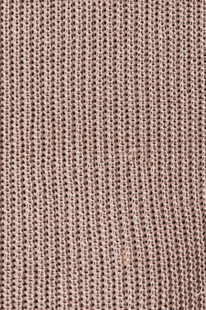 Aysha Long Line Crochet Cardigan In Mocha - Fabric