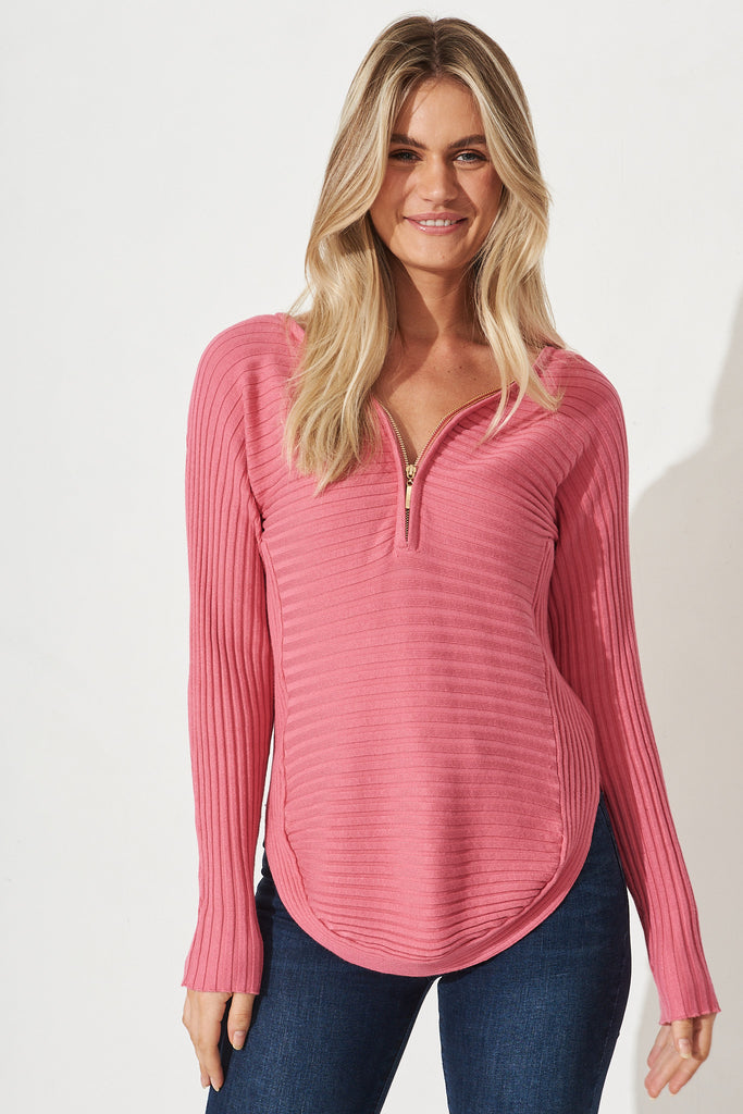 Nadine Knit Top in Candy Pink - Front