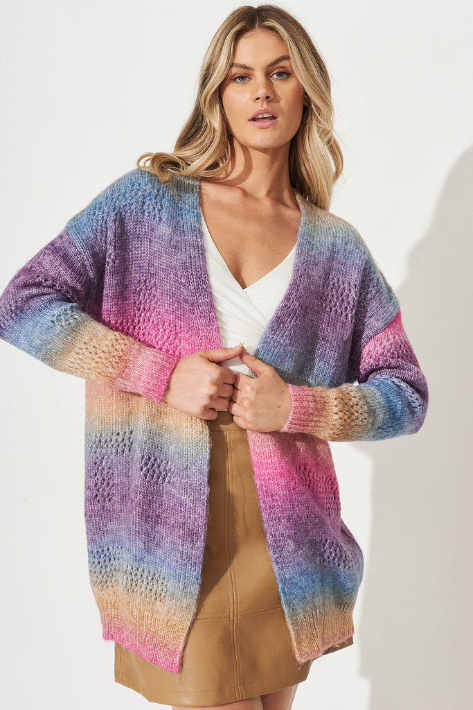 Palisade Knit Cardigan In Rainbow Multi - Front