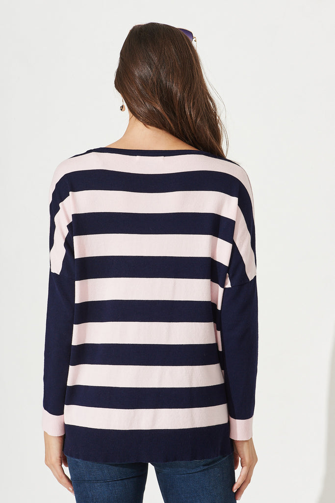 Riviera Knit Top In Navy With Blush Stripe - Back
