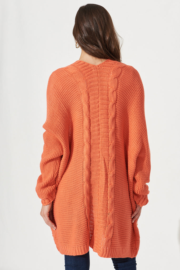 Carmelita Cable Knit Cardigan In Coral - Back