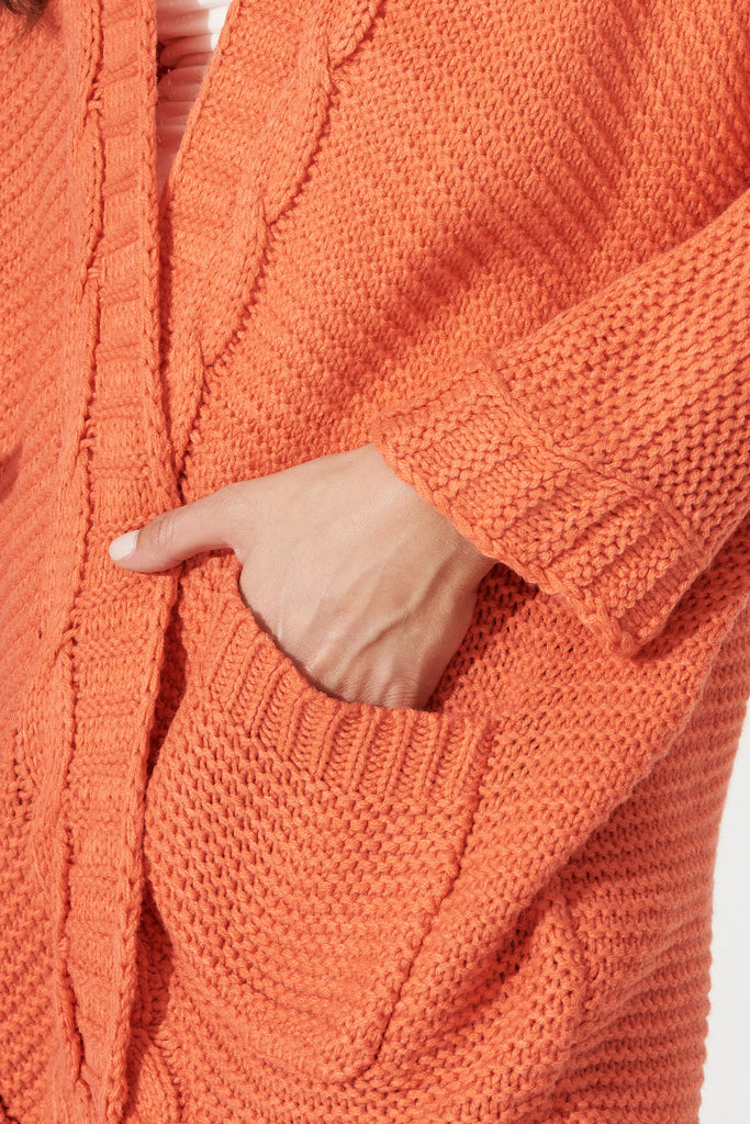 Carmelita Cable Knit Cardigan In Coral - Detail