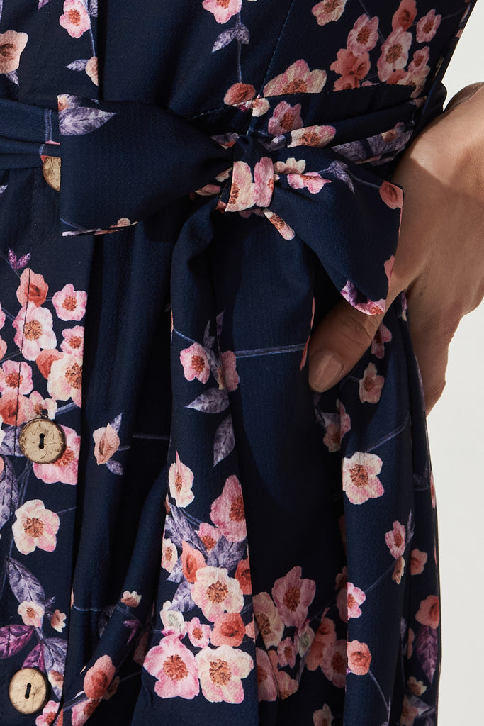 Mabo Midi Dress In Navy With Cherry Blossom - Detail