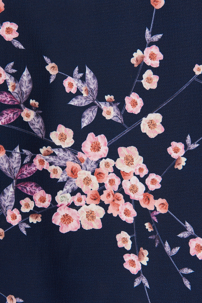Mabo Midi Dress In Navy With Cherry Blossom - Fabric