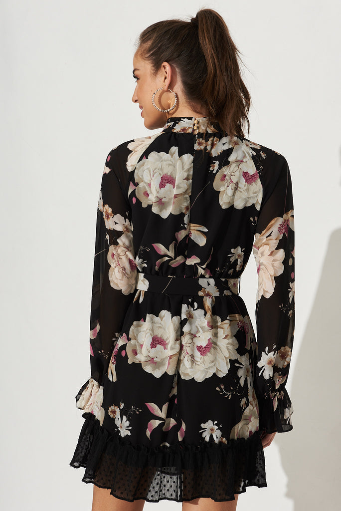 Azalea Dress In Black Floral Chiffon - Back