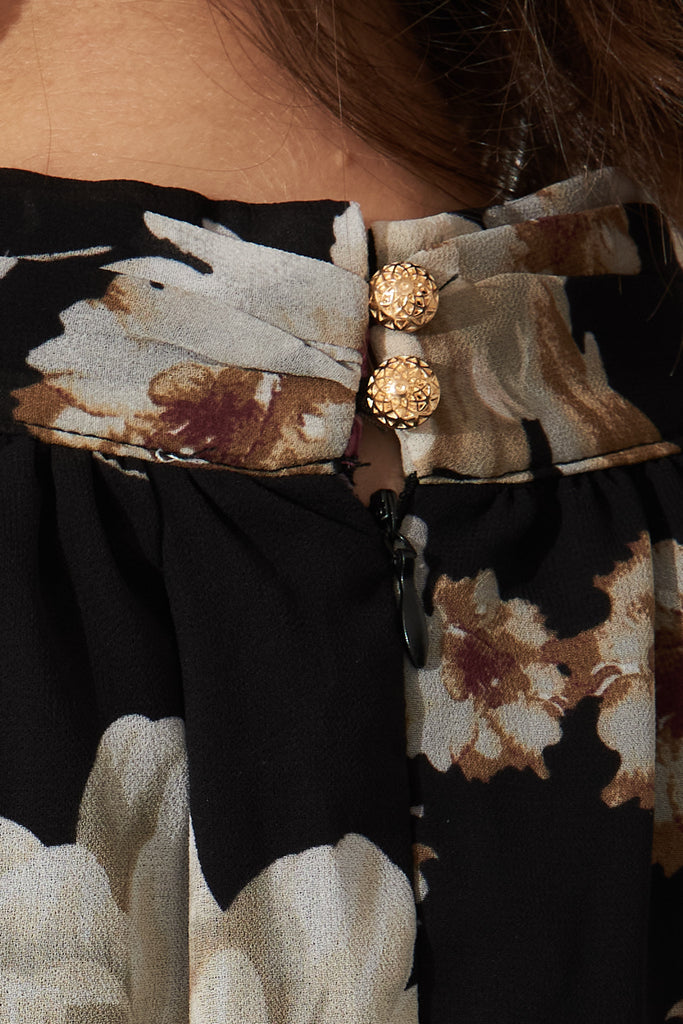 Azalea Dress In Black Floral Chiffon - Back Detail