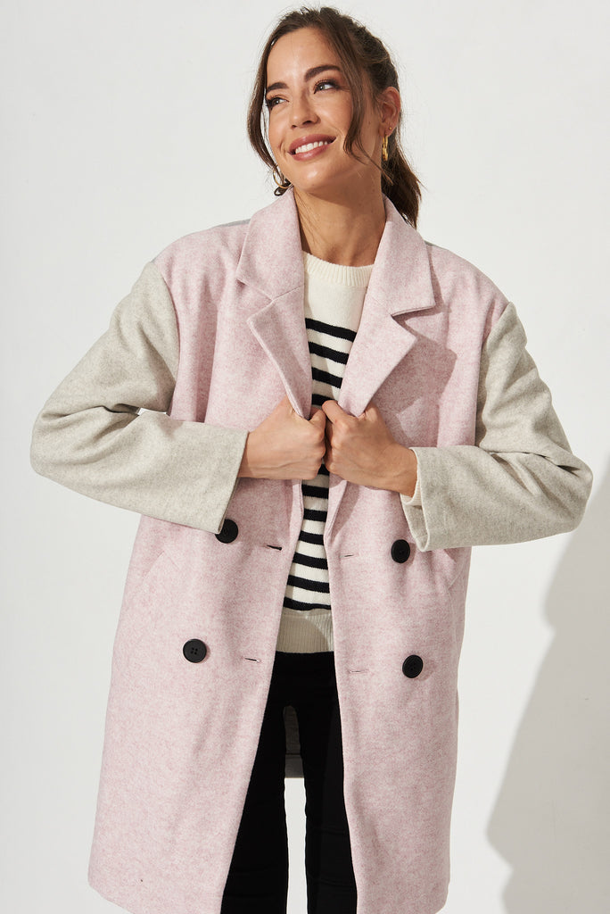 Moana Coat in Pink Colourblock - Front