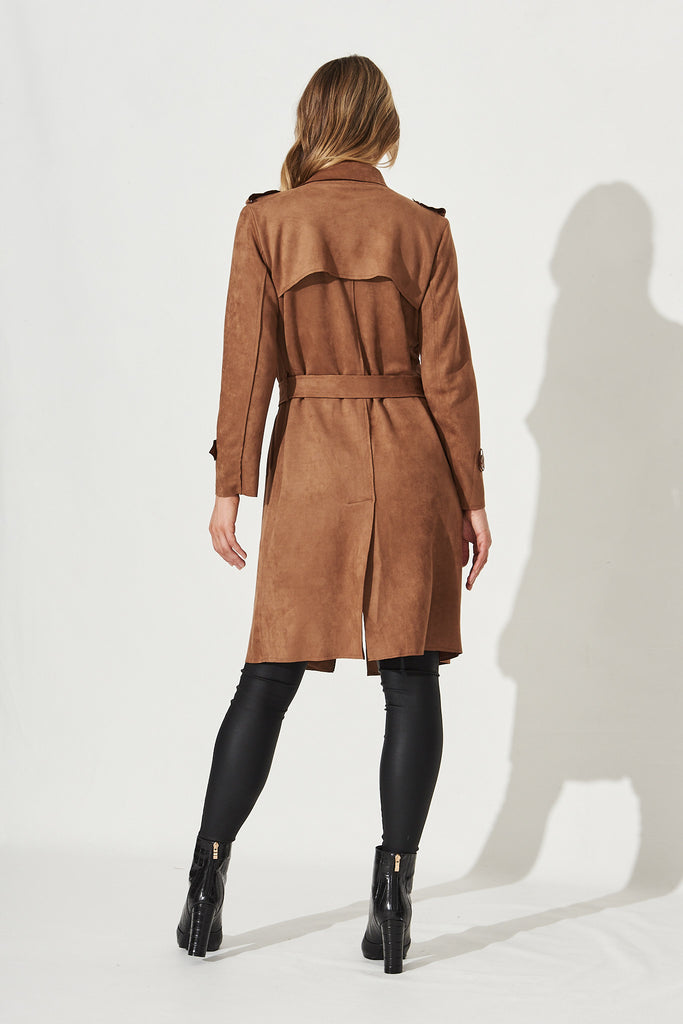 Mirage Trench Coat in Tan Suedette - Back
