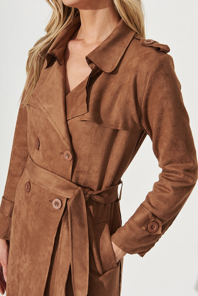 Mirage Trench Coat in Tan Suedette - Detail