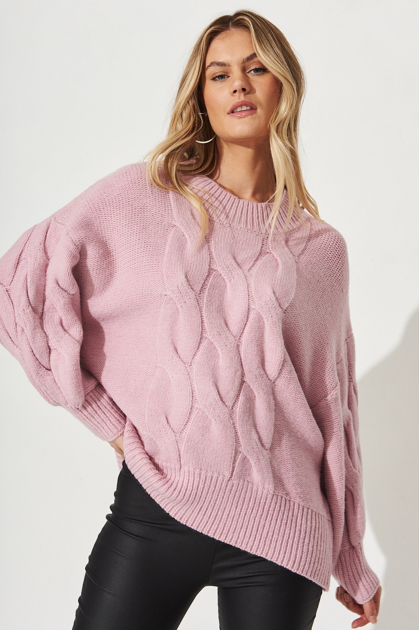 Sidney Cable Knit In Pink - Front