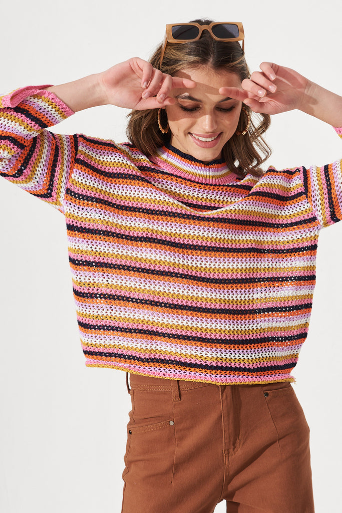 Raelee Knit In Multi Stripe - Front Detail
