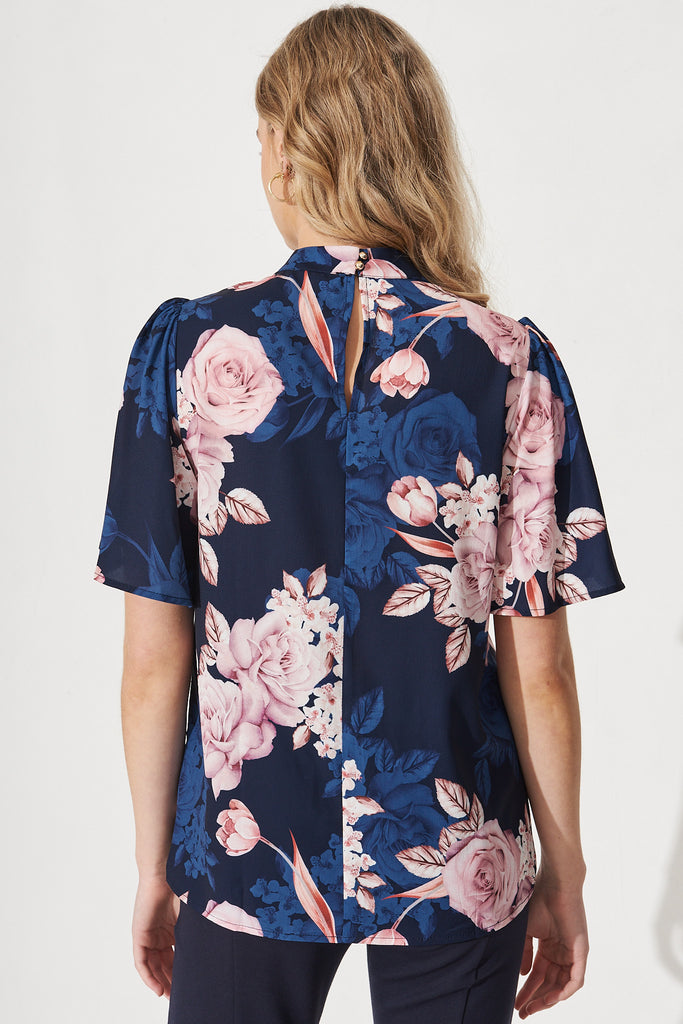 Megan Top in Navy with Blush Floral - Back