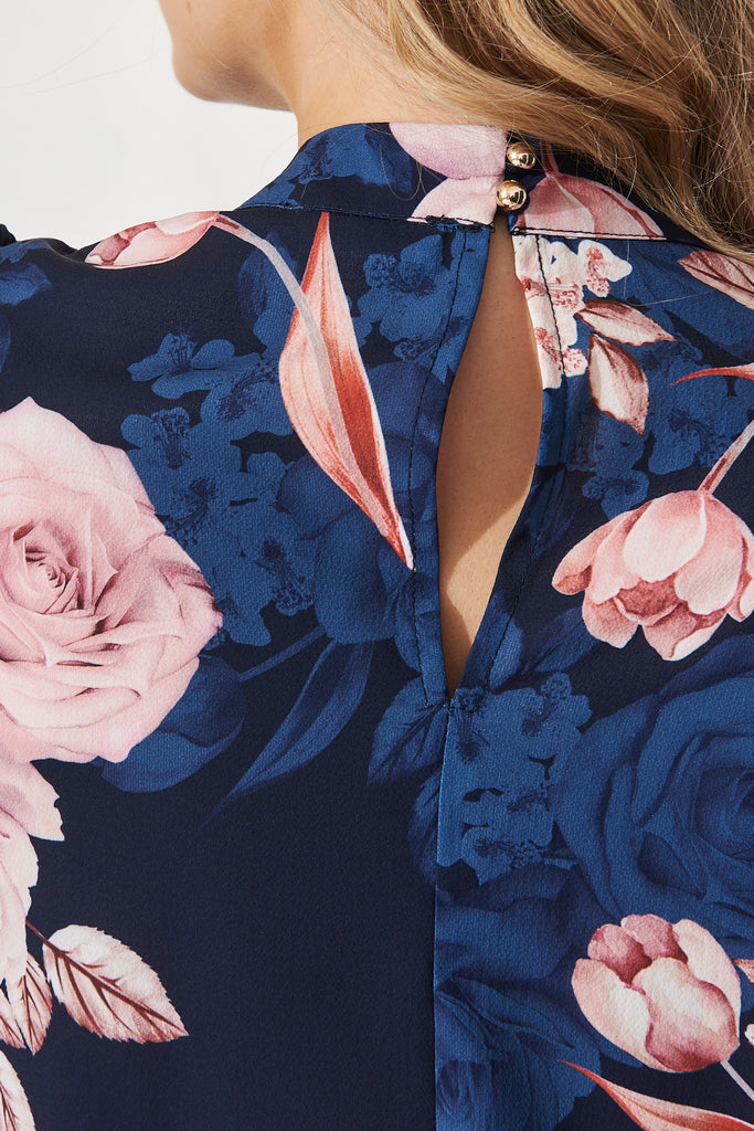 Megan Top in Navy with Blush Floral - Detail