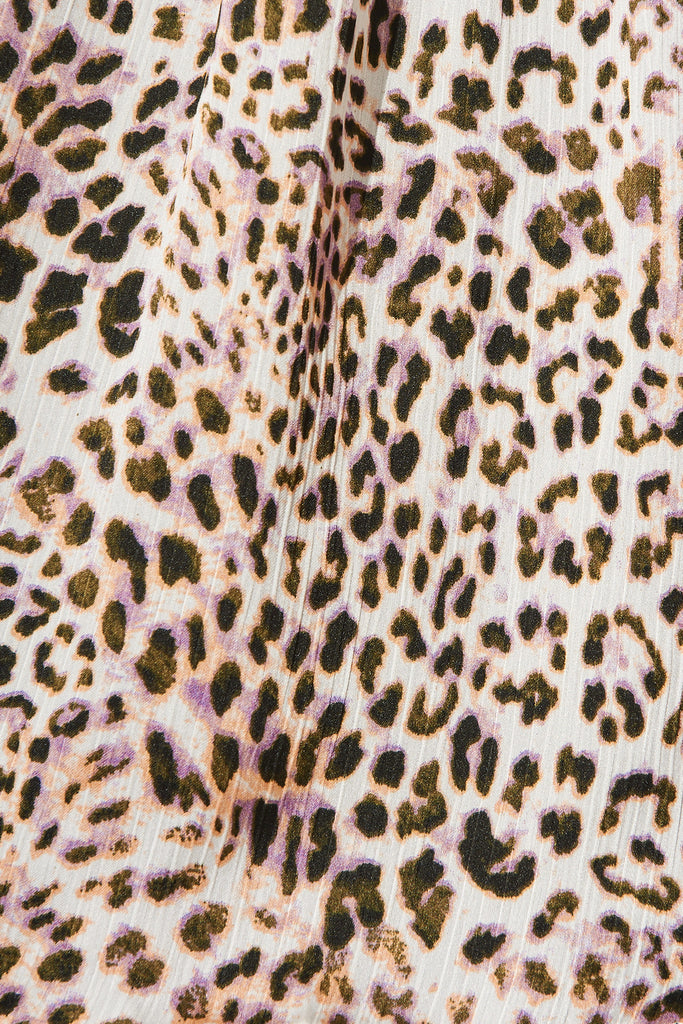 Mckenna Top In Beige With Purple Leopard Satin - Fabric