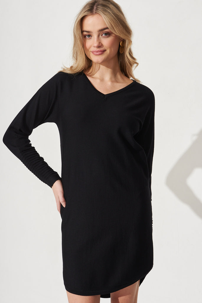 Petrina Knit Dress In Black - Front