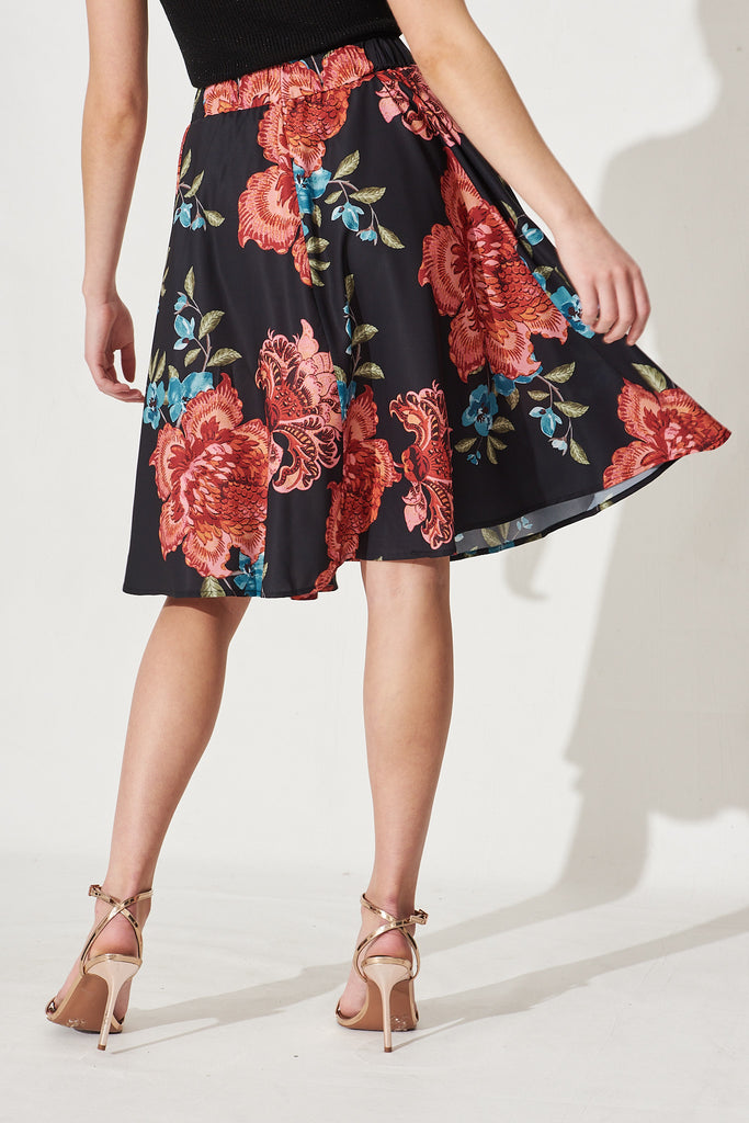 Hunny Skirt In Black With Red Floral - Back
