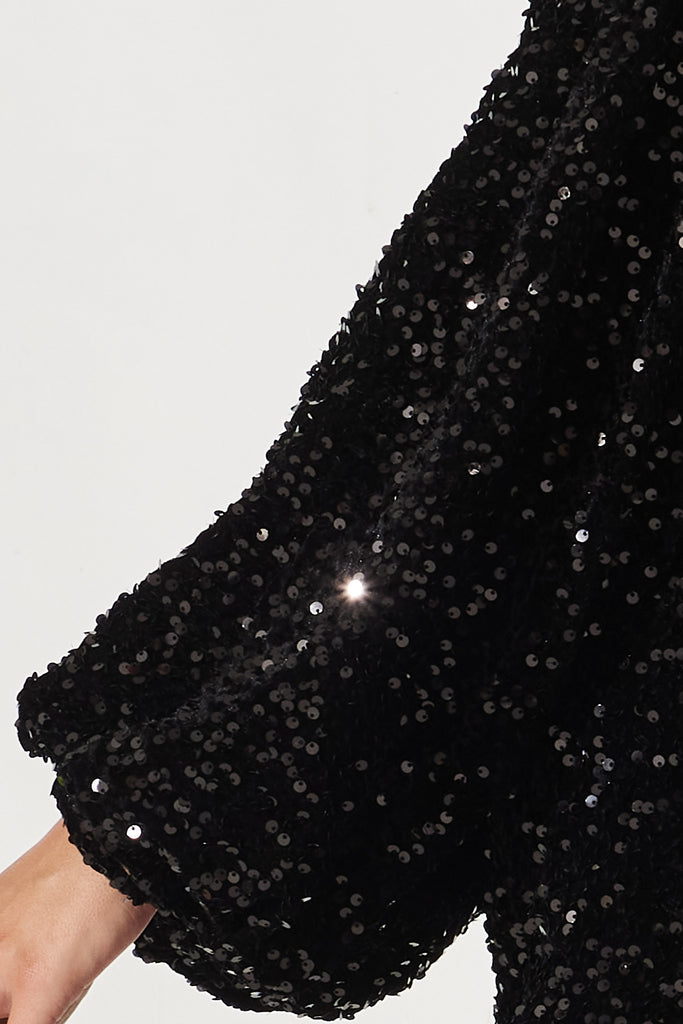 Sapphira Sequin Dress In Black - Detail